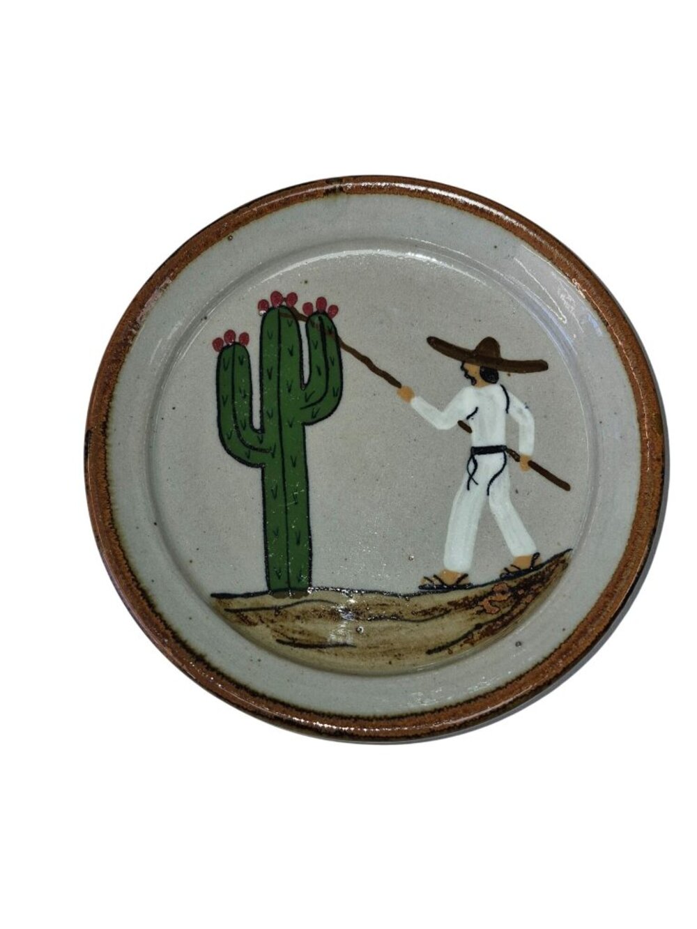 Mexican Tonala Pottery Plates Hand Painted Cactus Fruit - Picture 2 of 8